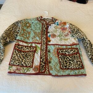 Johnny Was Multicolor Floral and Leopard Utility Jacket